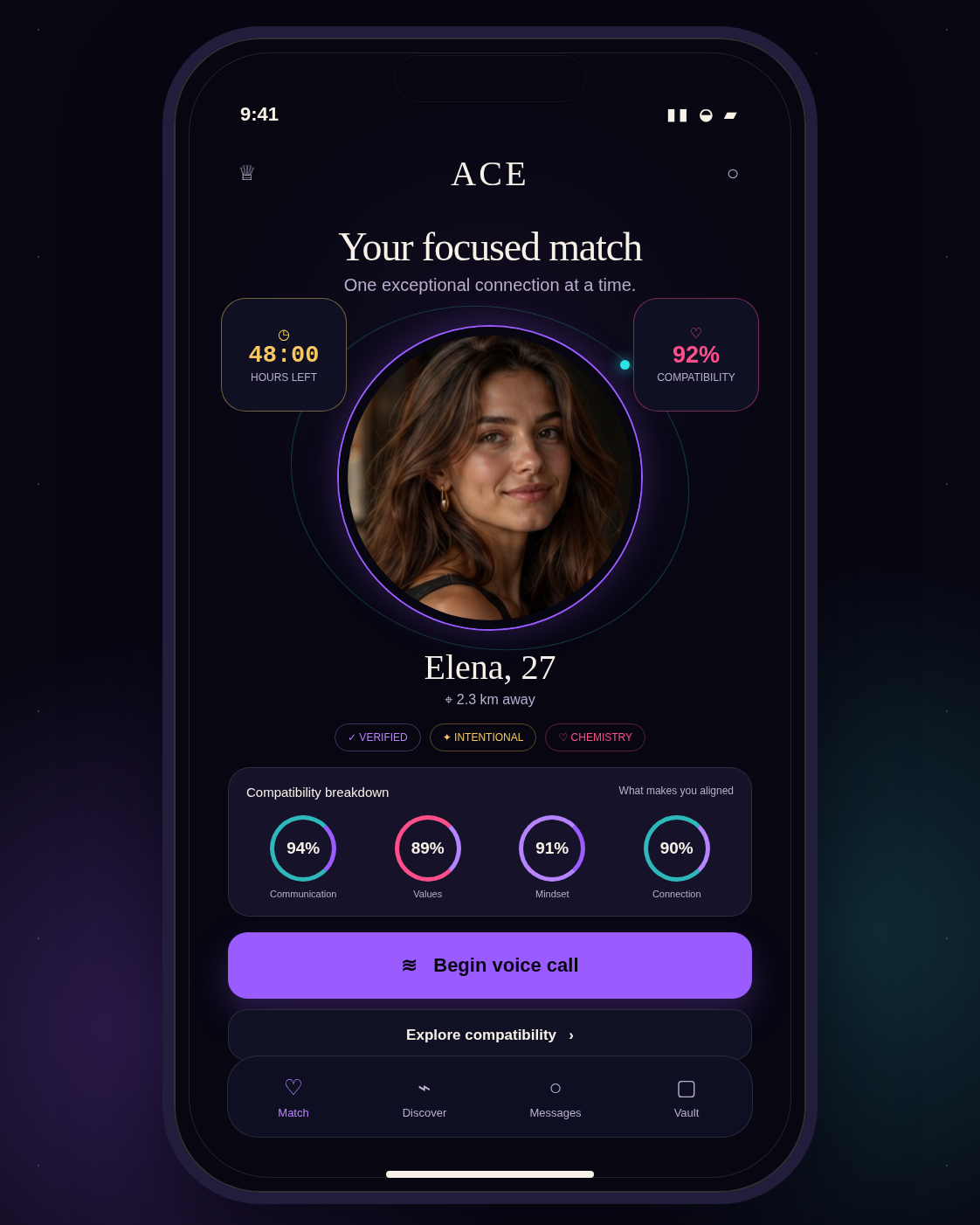 Illustrative ACE focused-match experience